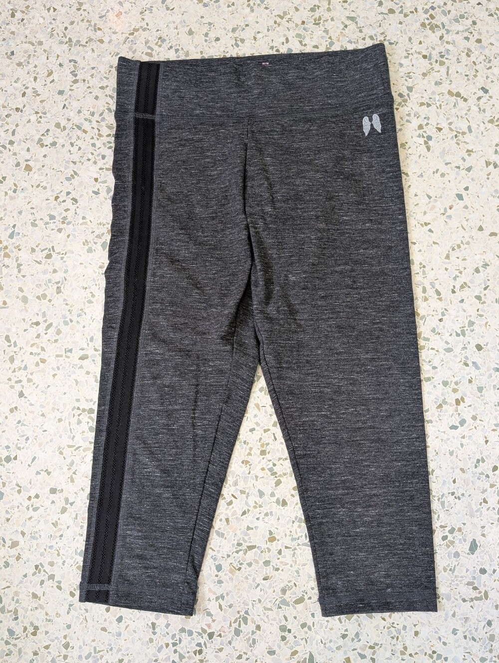 NWOT Victoria's Secret Charcoal Gray Capri Leggings with Black Mesh Side Stripe